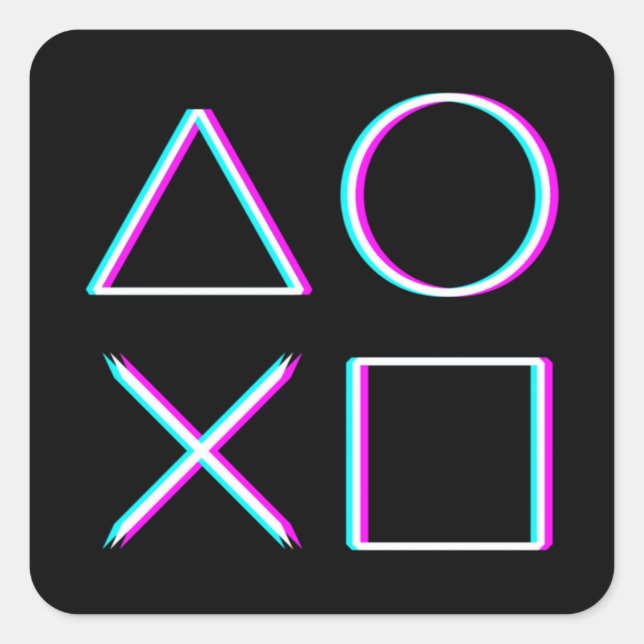 Controller Buttons Neon Glitch Art Gamer Square Sticker (Front)