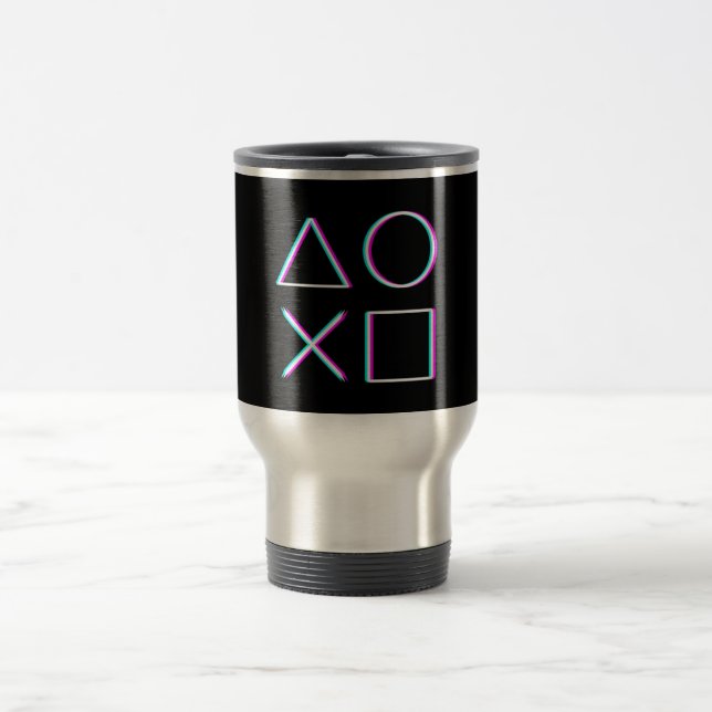 Controller Buttons Neon Glitch Art Gamer Travel Mug (Center)