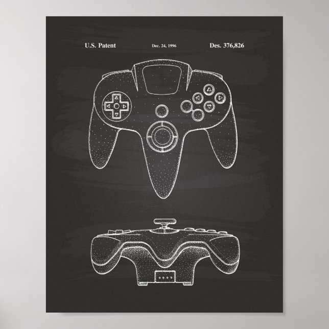 Controller Game 1996 Patent Art Chalkboard Poster (Front)