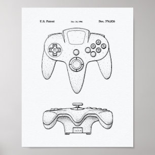 Controller Game 1996 Patent Art White Paper Poster