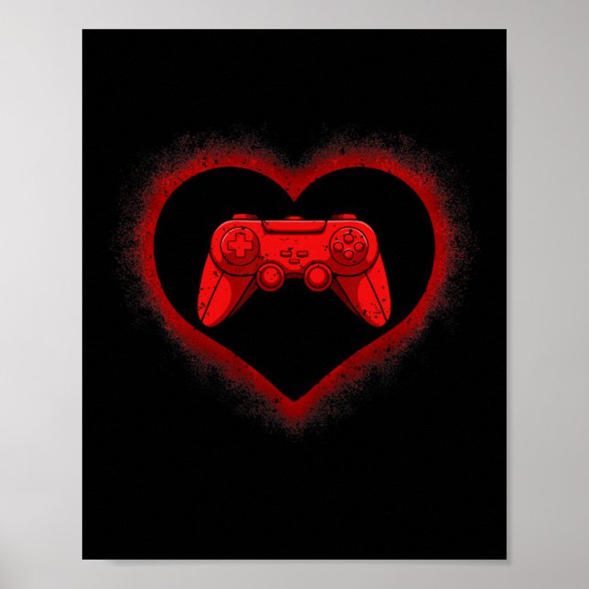 Controller Heart Valentines Day Cool Gaming Gamer  Poster (Front)