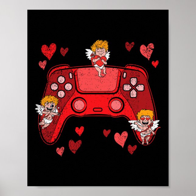 Controller Heart Valentines Day Cute Gaming Gamer  Poster (Front)