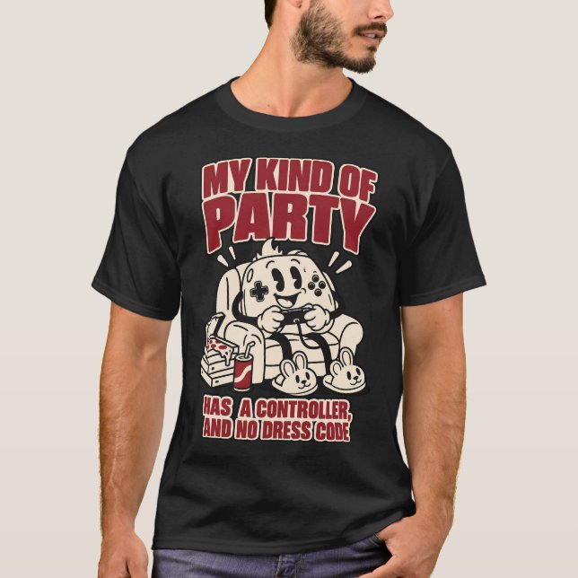 Controller Party No Dress Code Funny Gaming Tee (Front)