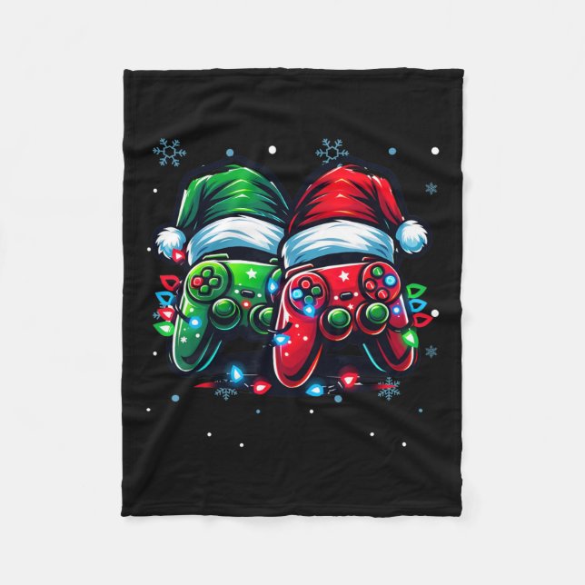 Controller Santa Hat Christmas Gaming X-mas Gamer  Fleece Blanket (Front)