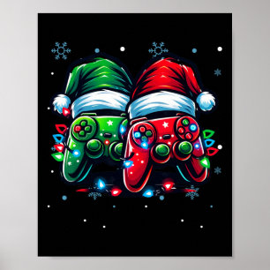 Controller Santa Hat Christmas Gaming X-mas Gamer Poster