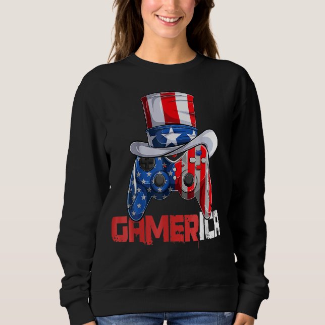 Controller Uncle Sam Video Game Gamerica Us Flag 4 Sweatshirt (Front)