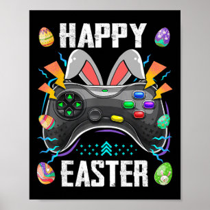 Controller With Bunny Ears Funny Easter Video Game Poster