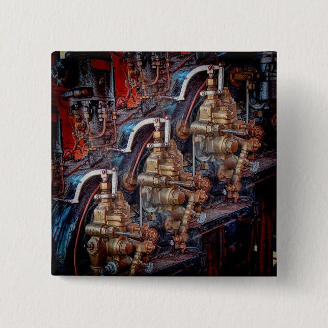 Controls of a steam locomotive engine badge. 15 cm square badge (Front)
