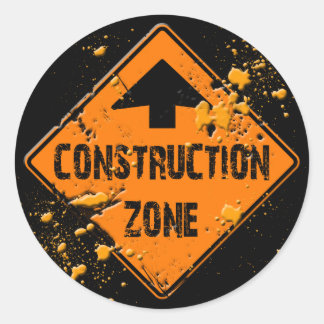 CONTRUCTION ZONE ROAD SIGN CLASSIC ROUND STICKER