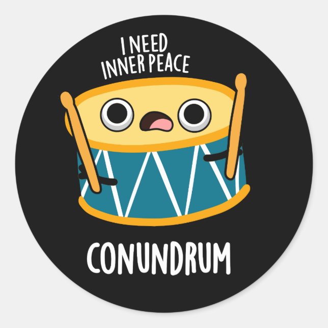 Conundrum Funny Drummer Drum Pun Dark BG Classic Round Sticker (Front)
