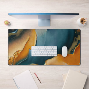 Convergence – Abstract Fields Of Motion And Gold Desk Mat
