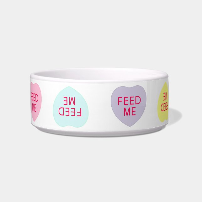 Conversation Heart "Feed Me" Cat Dish (Front)