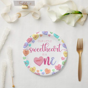 Conversation Hearts 1st Birthday Paper Plate