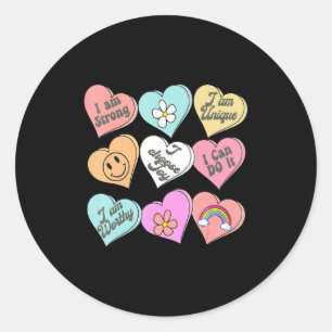 Conversation Hearts Groovy Valentines Day Cute Tea Classic Round Sticker