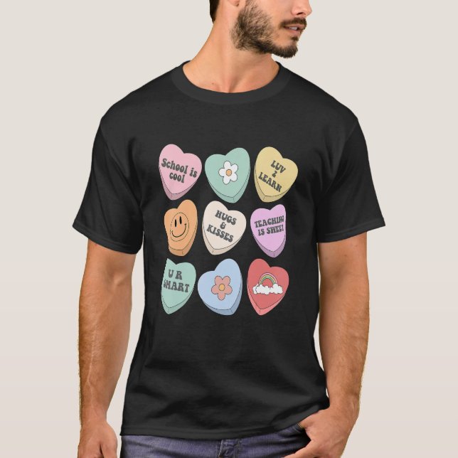 Conversation Hearts Groovy Valentines Day Cute Tea T-Shirt (Front)