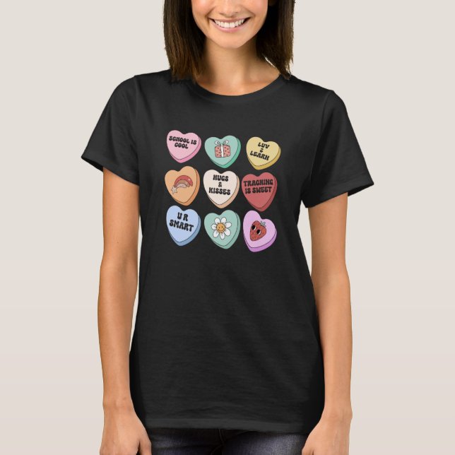 Conversation Hearts Groovy Valentines Day Cute Tea T-Shirt (Front)
