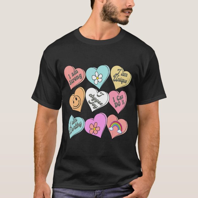 Conversation Hearts Groovy Valentines Day Cute Tea T-Shirt (Front)