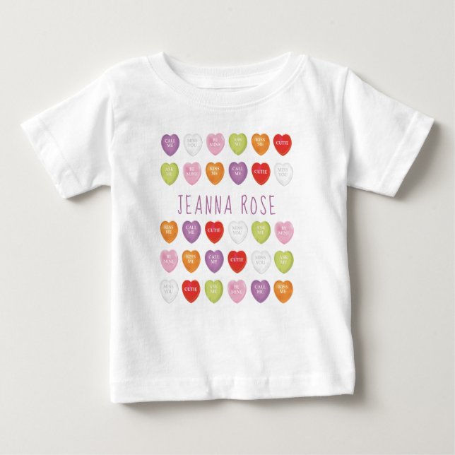 Conversation Hearts Personalised Baby T Shirt (Front)