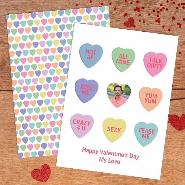 Conversation Hearts Photo Valentine Card for Him (Personalized Adult Valentine Card)