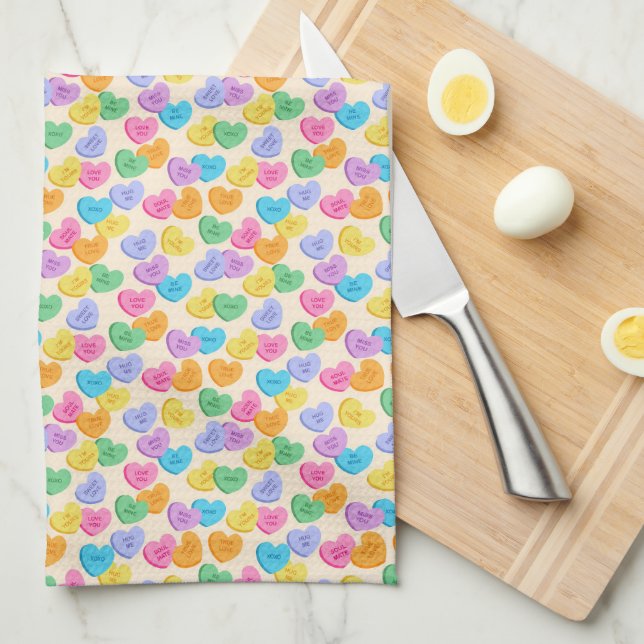 Conversation Hearts Tea Towel (Quarter Fold)