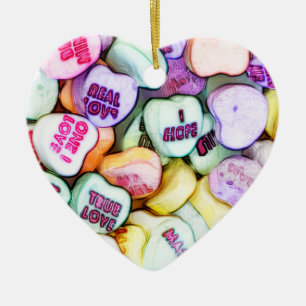 Conversation Hearts Valentines Day Fun Love Ceramic Tree Decoration