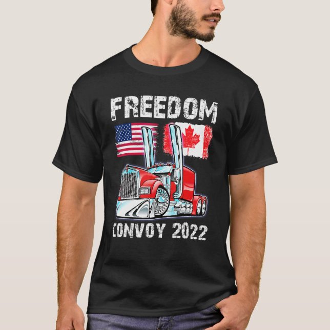 Convoy 2022 Canada & Amrica Freedom Trucker Cheers T-Shirt (Front)