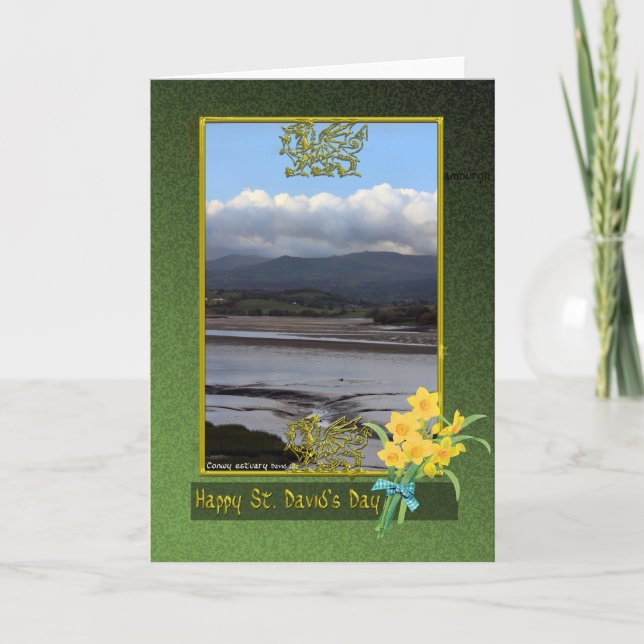 Conwy river mud flats Wales, St. David's Day, Phot Card (Front)