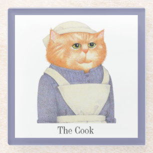 COOK CAT Glass Drink Coaster + Text
