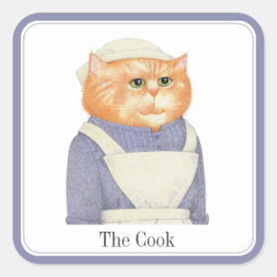 COOK CAT Large Square Stickers + Text