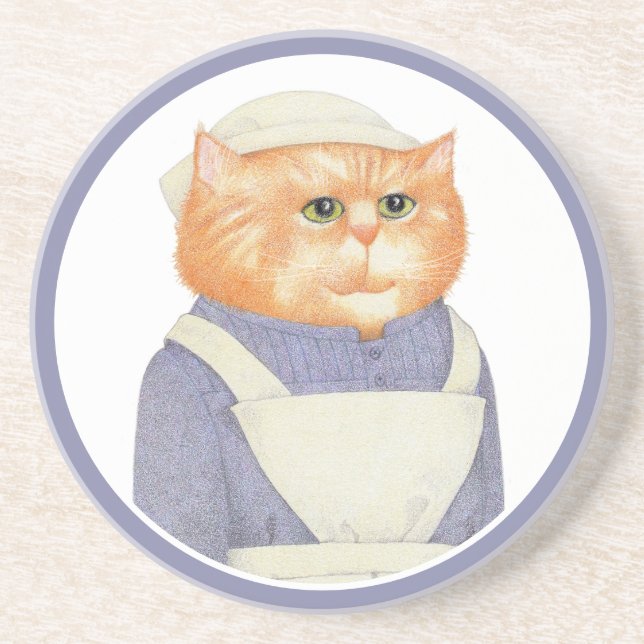 COOK CAT Round Sandstone Coaster (Front)