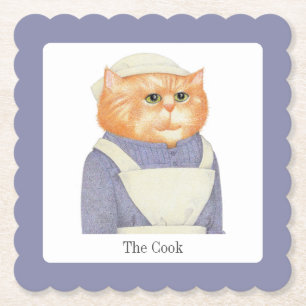 COOK CAT Scalloped Square Coasters + Text