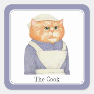 COOK CAT Small Square Stickers + Text