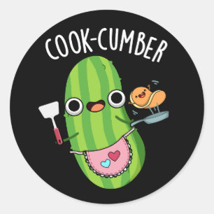 Cook-cumber Funny Cucumber Pun Dark BG Classic Round Sticker