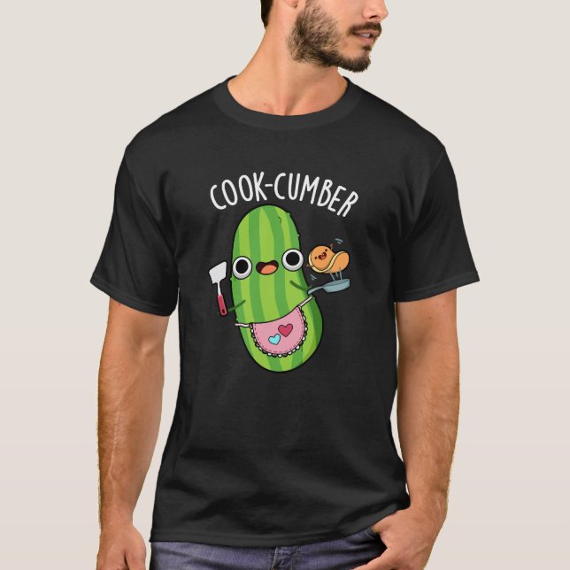 Cook-cumber Funny Cucumber Pun Dark BG T-Shirt (Front)