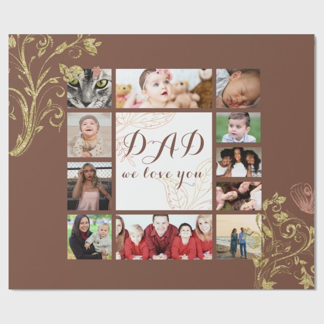 Cook Dad We Love You Family Photo Collage Wrapping Paper (Flat)
