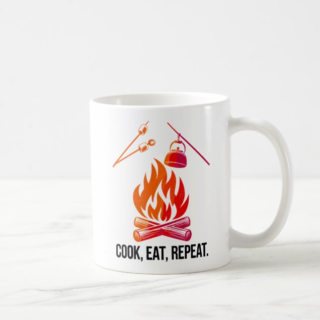 Cook Eat Repeat Funny Camping Fire Design Coffee Mug (Right)