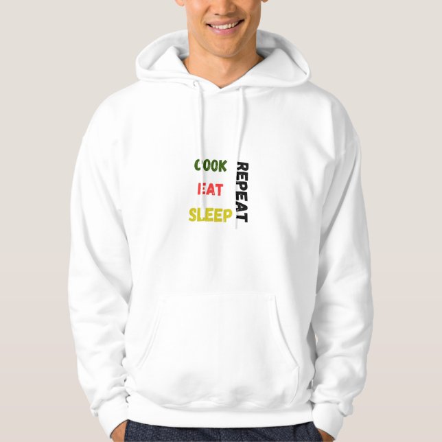 "Cook Eat Sleep Repeat" Funny Men Hoodie (Front)