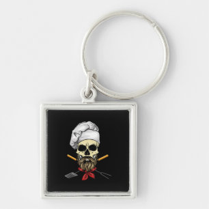 Cook Grill Master Chef Skull Face Halloween Gift Key Ring