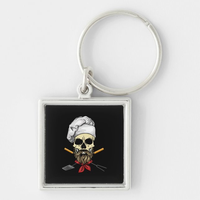 Cook Grill Master Chef Skull Face Halloween Gift Key Ring (Front)