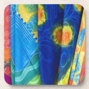 Cook Islands, Rarotonga. Batik cloth Punanga Nui Coaster