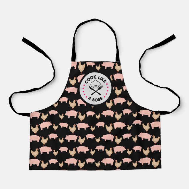 Cook Like A Boss Chicken Pork Funny Gift Apron (Front)
