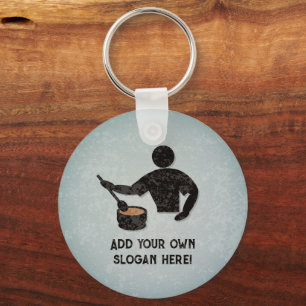 Cook or Chef - Guy Stirring Pot - text both sides Key Ring