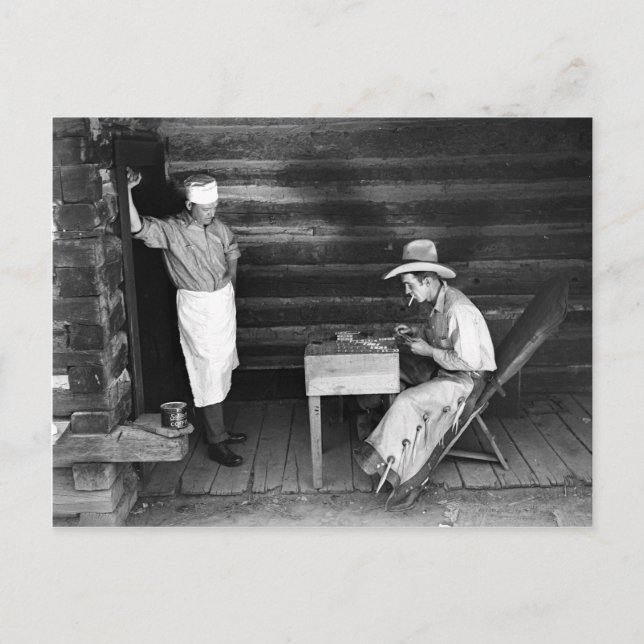 Cook watching a cowboy play cards (Front)