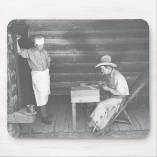 Cook watching a cowboy play cards 2 mouse pad