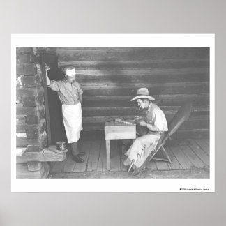 Cook watching a cowboy play cards 2 poster