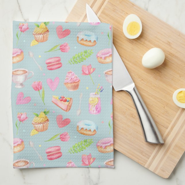 Cook with love. All-Over Print Apron Tea Towel (Quarter Fold)