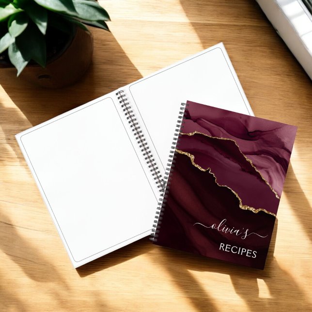 Cookbook Burgundy Purple Agate Geode Gold Monogram Notebook (Creator Uploaded)