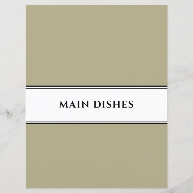 Cookbook Divider | Main Dishes | Sage Black White (Front)