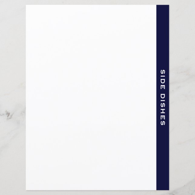 Cookbook Divider | Navy & White | Side Dishes (Front)