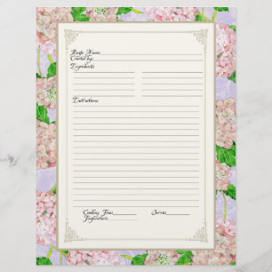 Cookbook Page Pink Hydrangea Lace Floral Formal